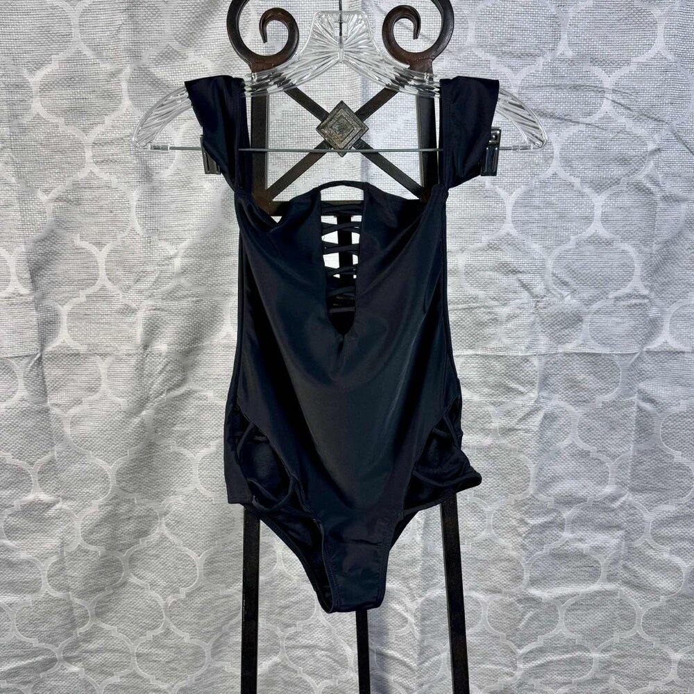 Adventure Club Black Lattice One-Piece Swimsuit – Size Small